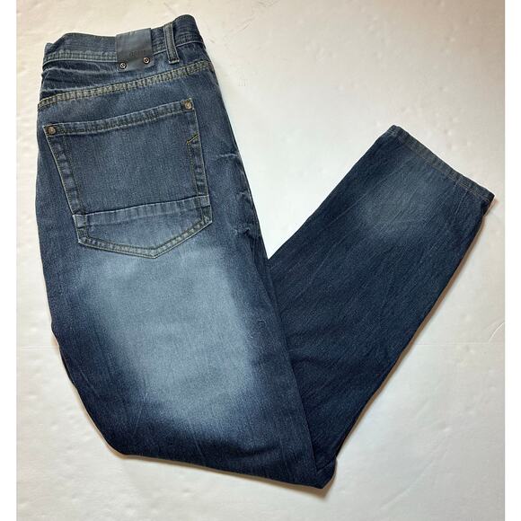 GS115 Jeans Mens 38x30 Blue Denim Williamsburg Slim Fit Distressed Grunge Preppy - Picture 2 of 7